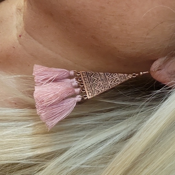 COPPER BLUSH TRIBAL TASSEL EARRINGS - Picture 2 of 6